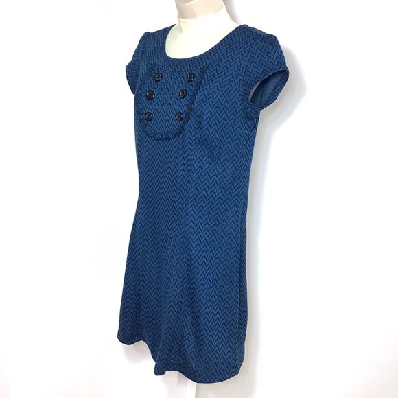 BeBop Dress Blue Black Chevron Geometric Print Small S Ruffle - Picture 9 of 9